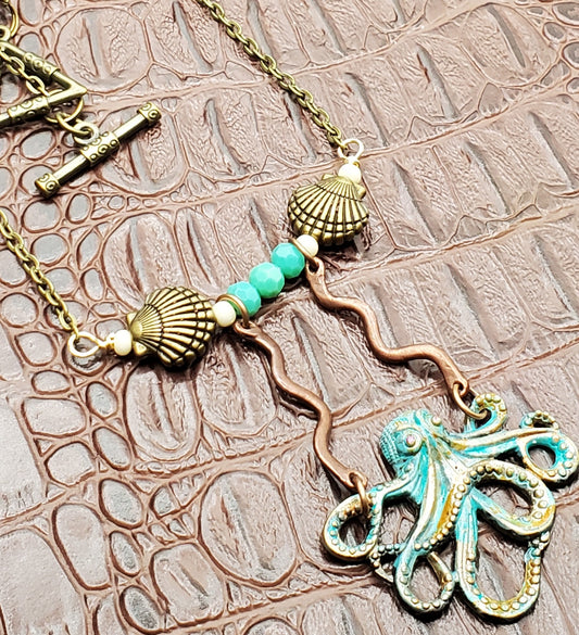Octopus Patina Pendant Necklace