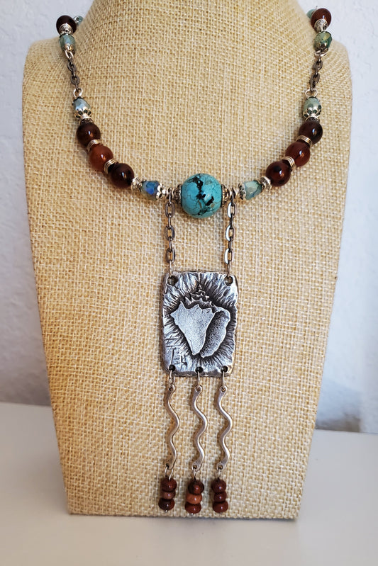 This Shell  Pewter Pendant Necklace is Wearable Art
