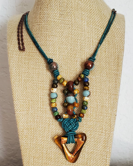 Copper Dichroic Glass On Leather and Copper Chain