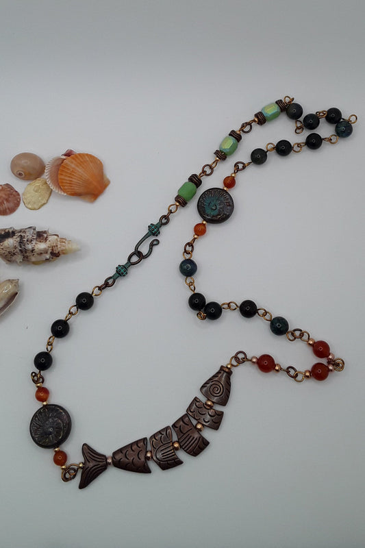 Segmented  Brass Fish Necklace