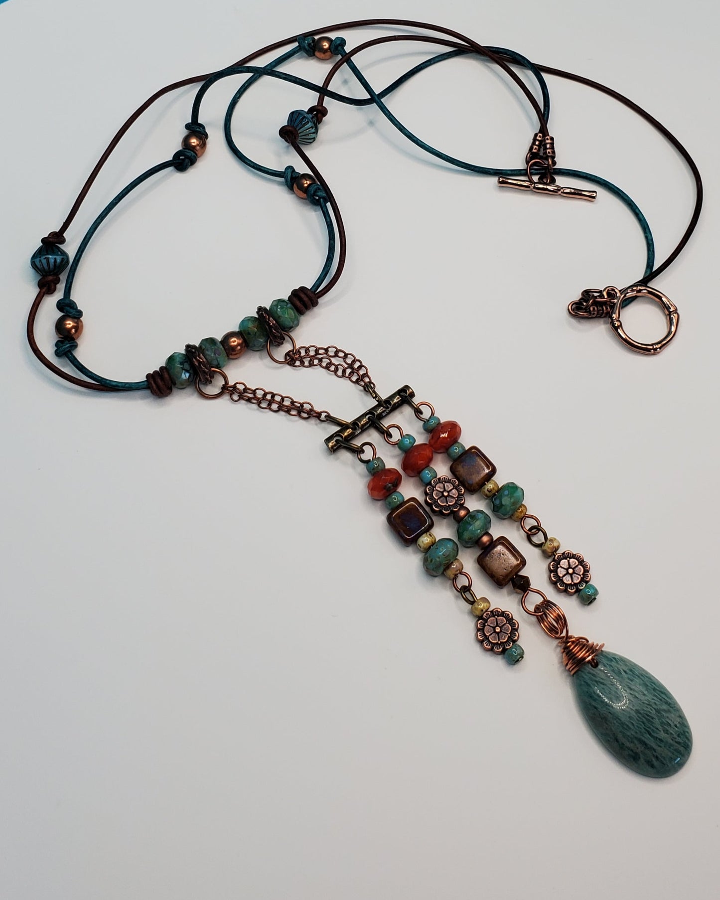 Boho Leather Gemstone Amazonite Necklace