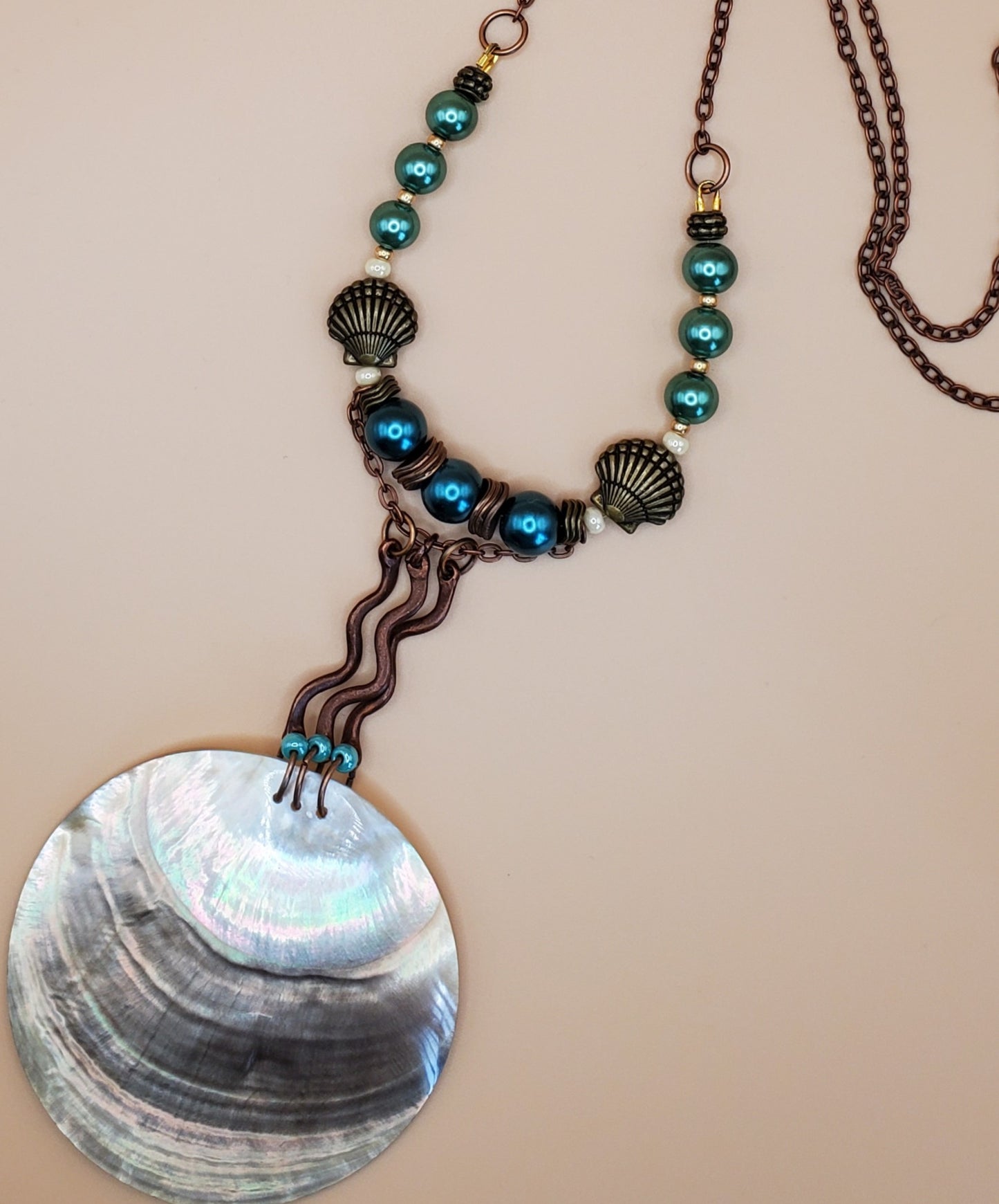 Abalone Focal with Glass  Pearls by Preciosa
