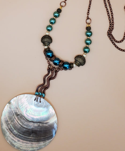 Abalone Focal with Glass  Pearls by Preciosa