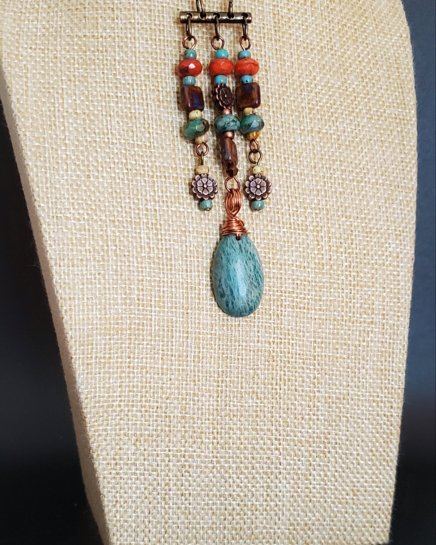Boho Leather Gemstone Amazonite Necklace
